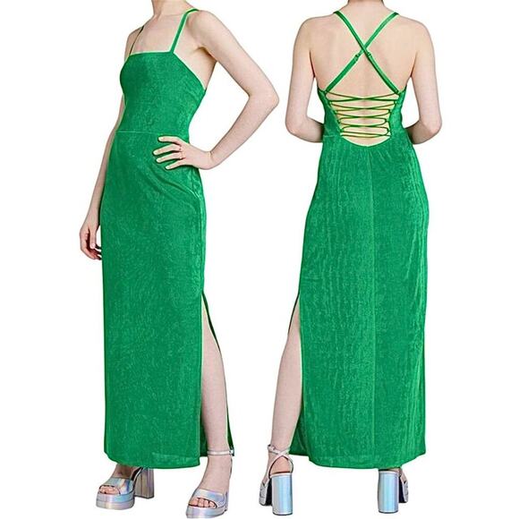 wild fable Dresses & Skirts - Lace Up Back Fitted GreenY2K  Maxi Bodycon Slip Dress Womens Size S Sexy